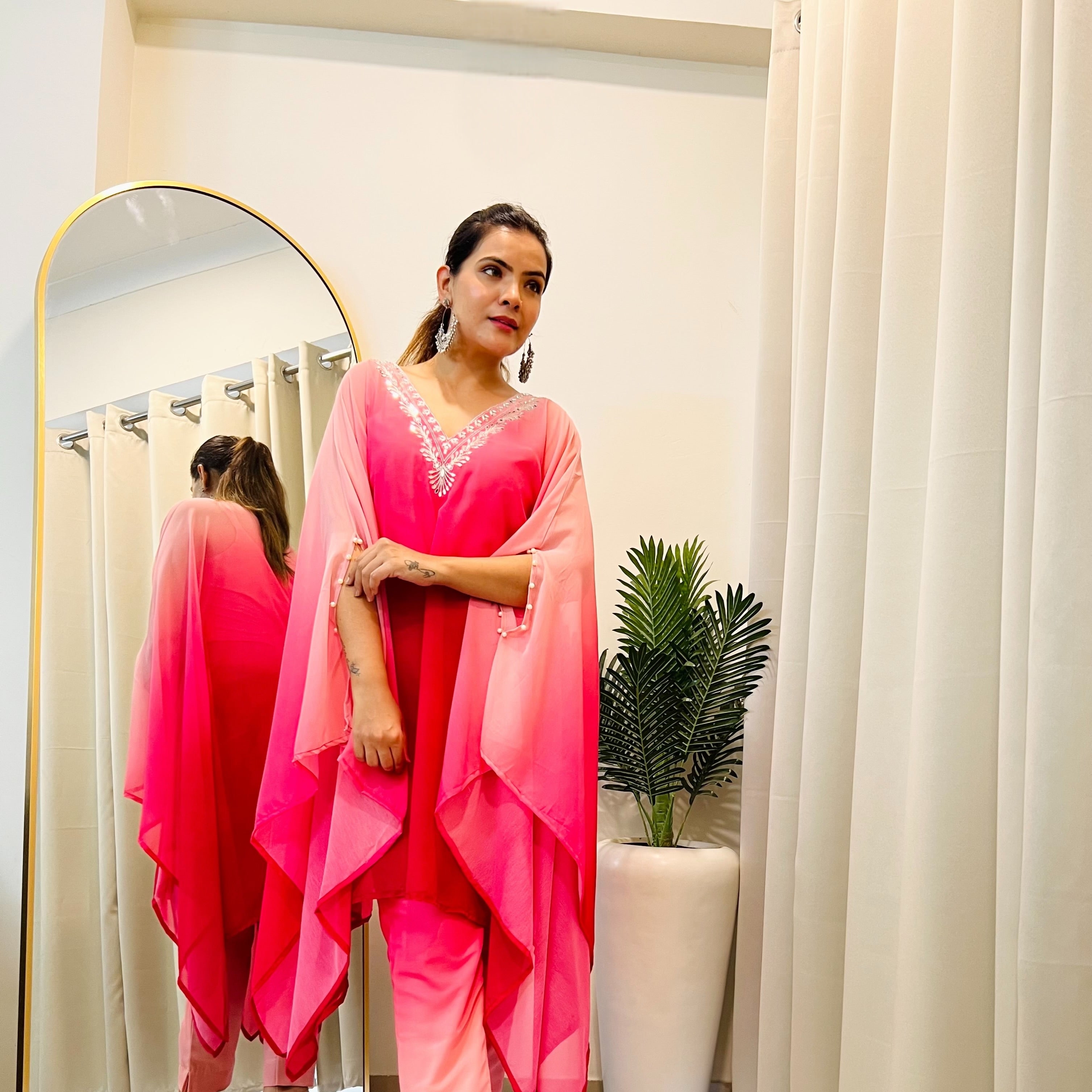 Supper trendy dual shade ombre kaftan set dress perfect for Rakhi 2025