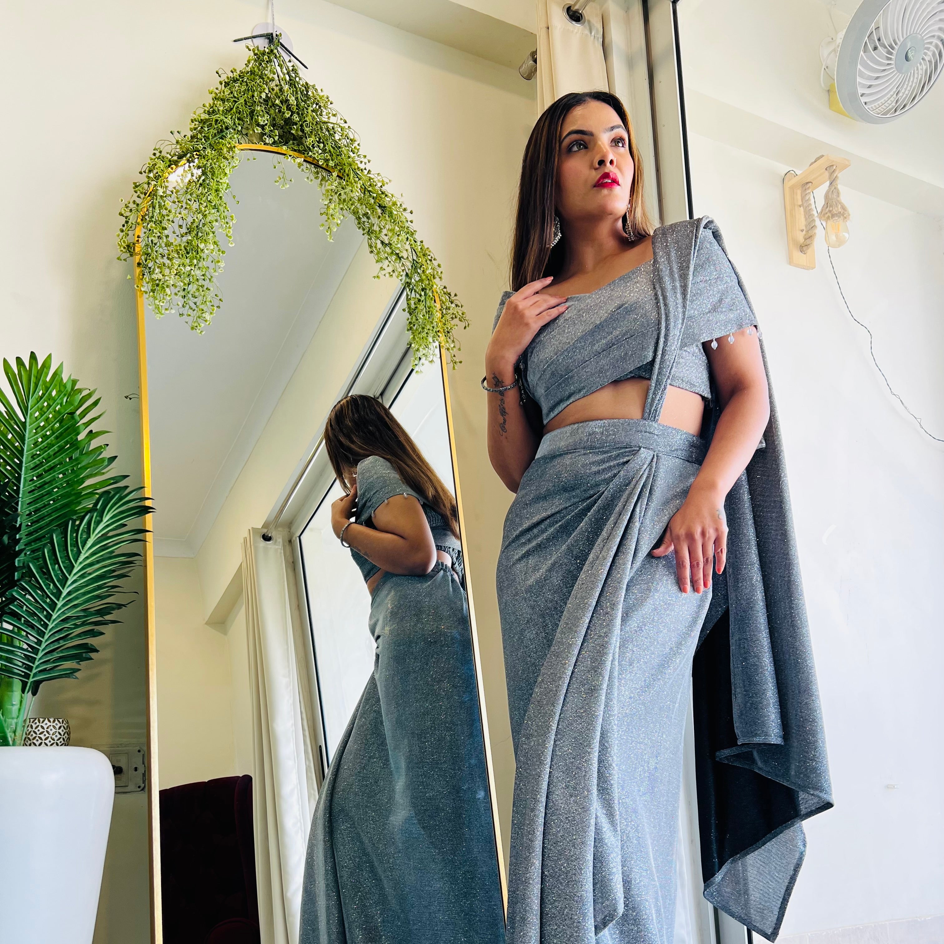 Pre-draped designer & stylish partwear ready to wear black sarong saree