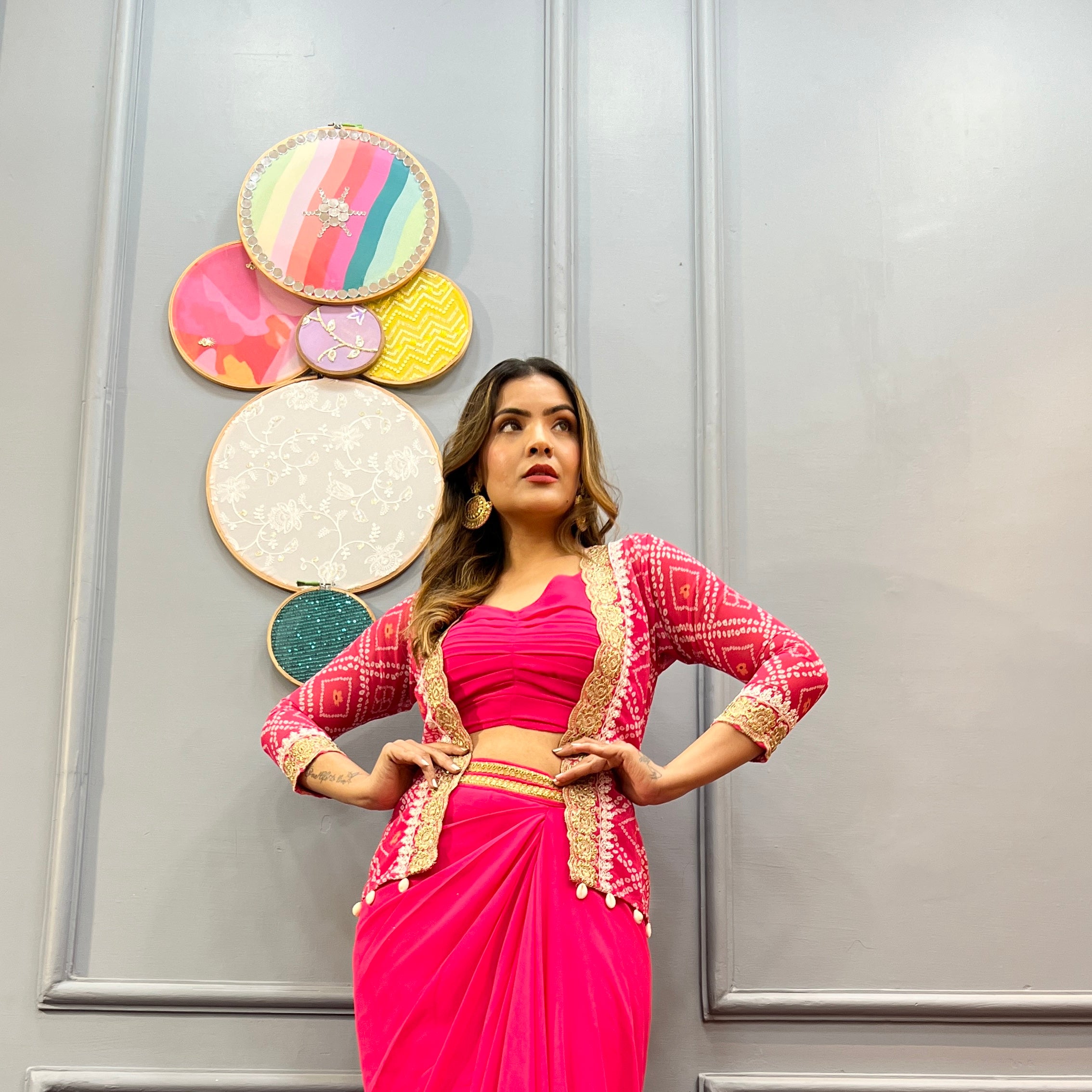 Perfect Lungi Draped Dress with jacket for Haldi