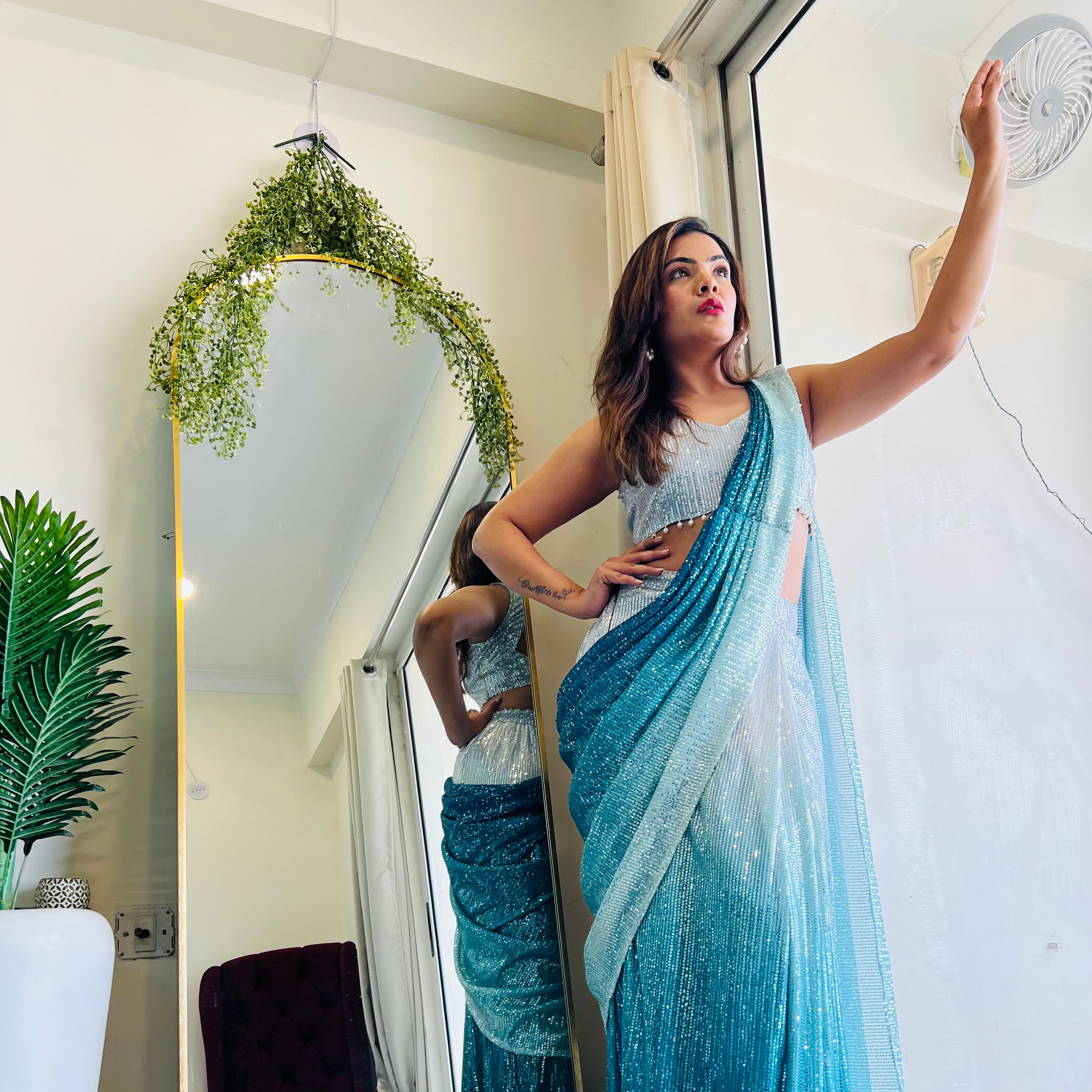 Designer & indowestern Zara Sequence Ready to wear Pre-draped party wear & wedding wear saree