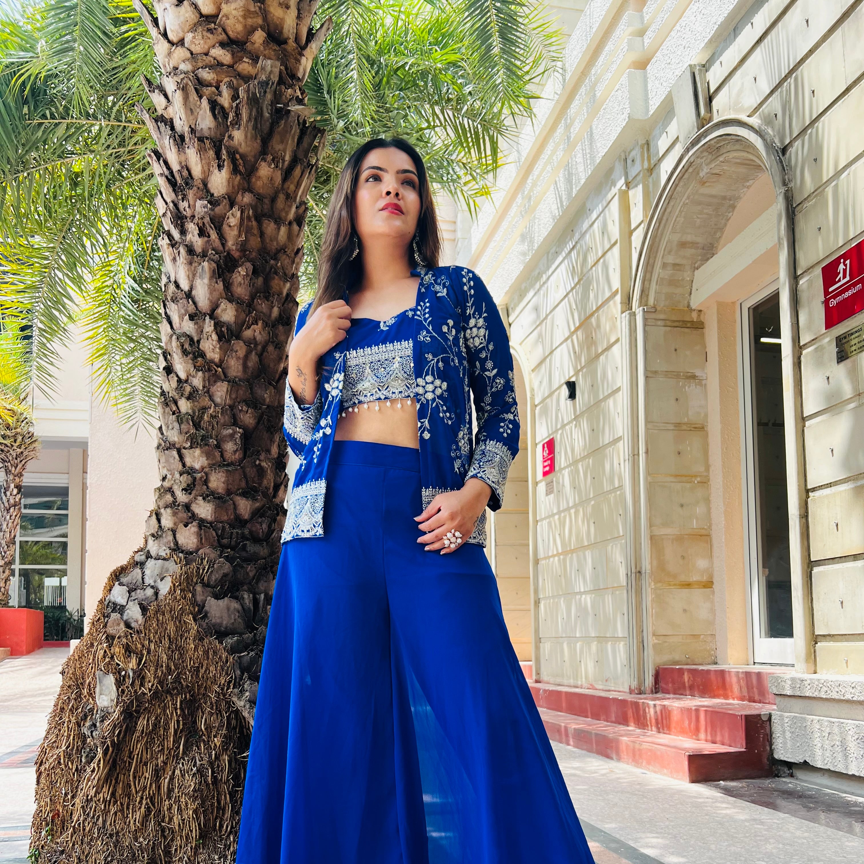 Georgeous 3pc Palazzo dress with jacket in royal blue perfect for all occasions