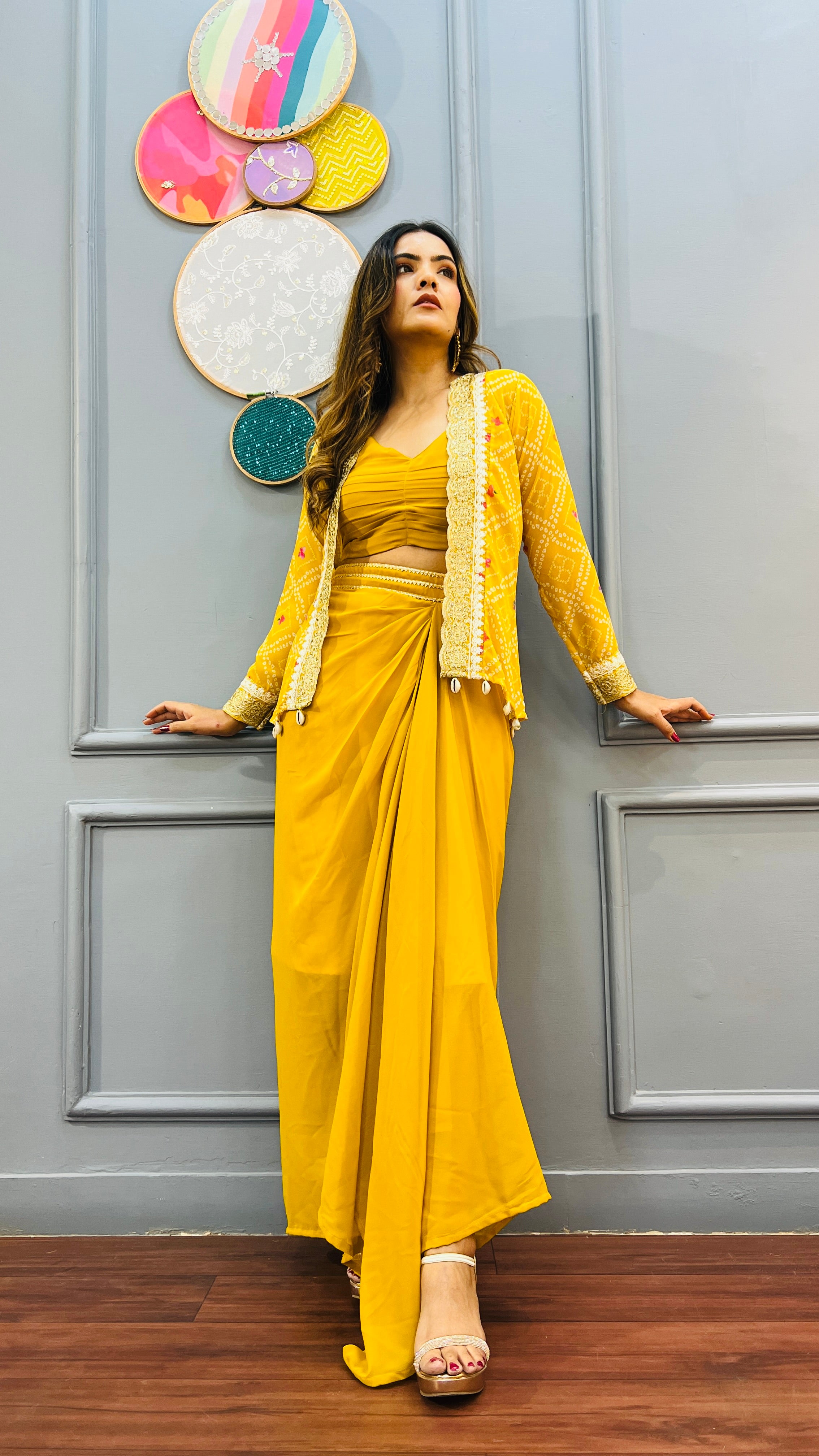 Perfect Lungi Draped Dress with jacket for Haldi – RK Kurtis