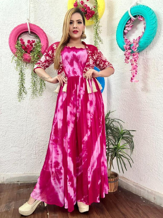 Magenta Jumpsuit with jacket perfect for pool party /sangeet functions